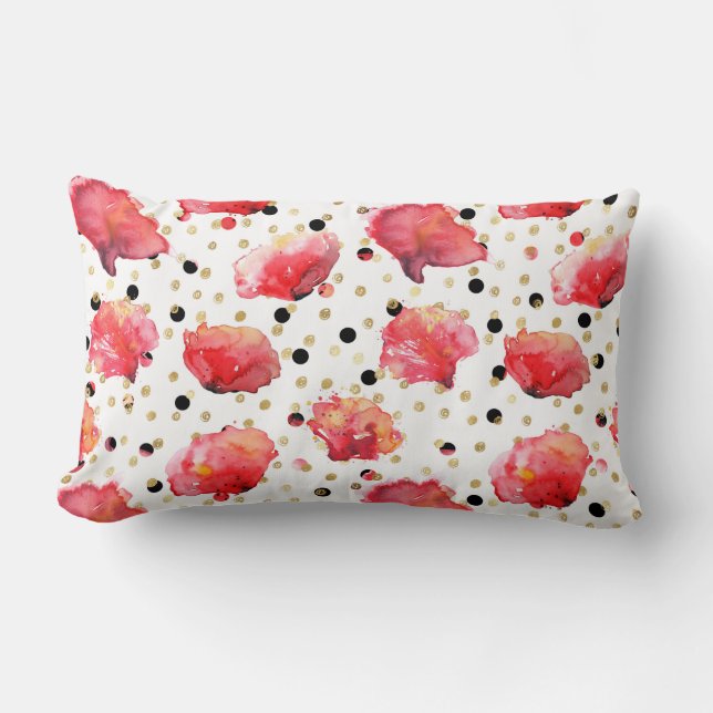Poppies and Polka Dots Lumbar Cushion (Front)