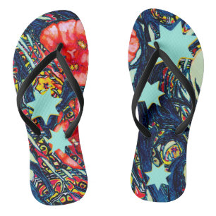 Poppies and stars modern colourful design thongs