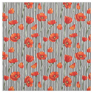 Poppies and stripes pattern fabric