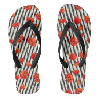 Poppies and stripes pattern thongs