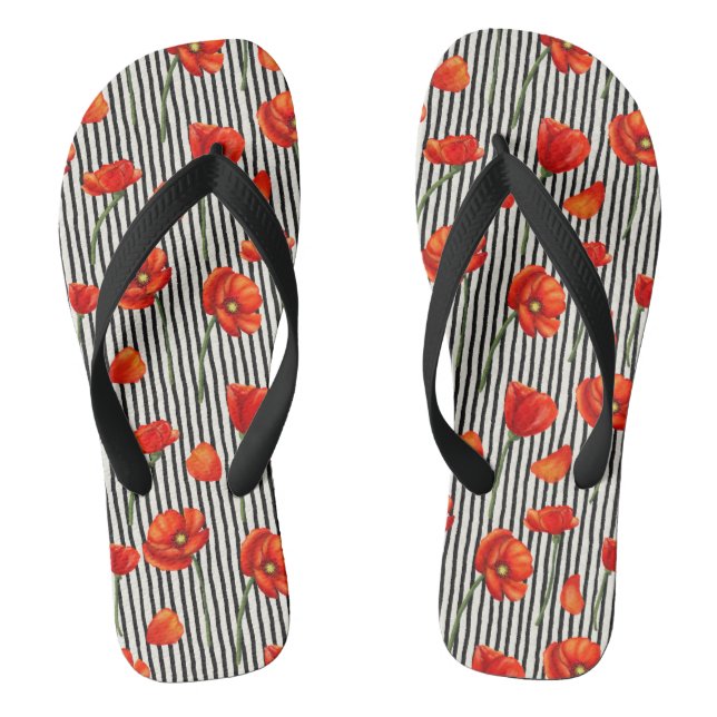 Poppies and stripes pattern thongs (Footbed)