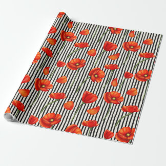 Poppies and stripes pattern wrapping paper