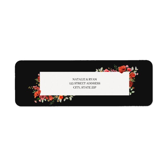Poppies and Wildflowers Dark Wedding Return Address Label (Front)
