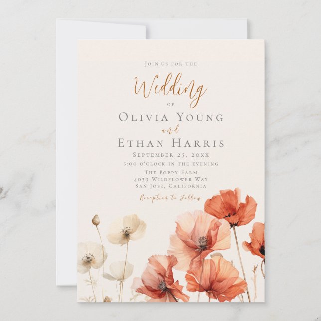 Poppies and Wildflowers Wedding  Invitation (Front)