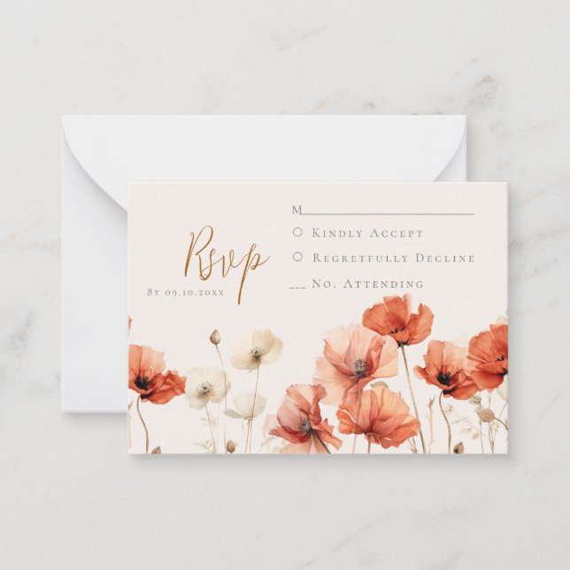 Poppies and Wildflowers Wedding RSVP Card (Front)