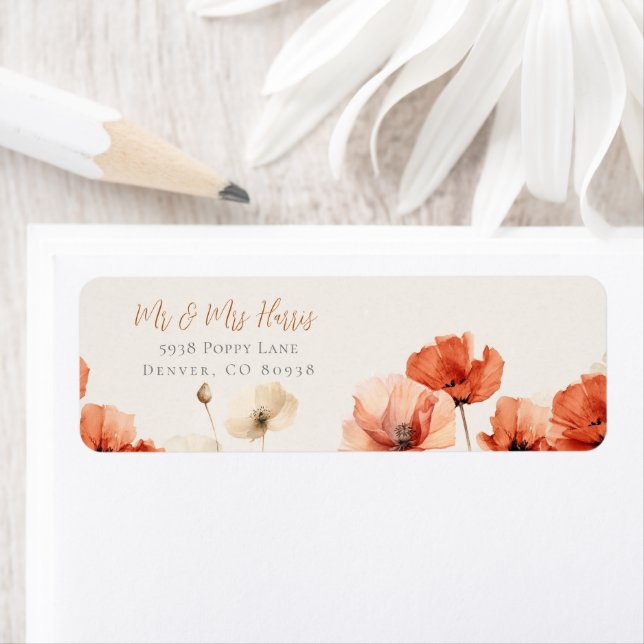 Poppies and Wildflowers Wedding RSVP Return Address Label (Insitu)