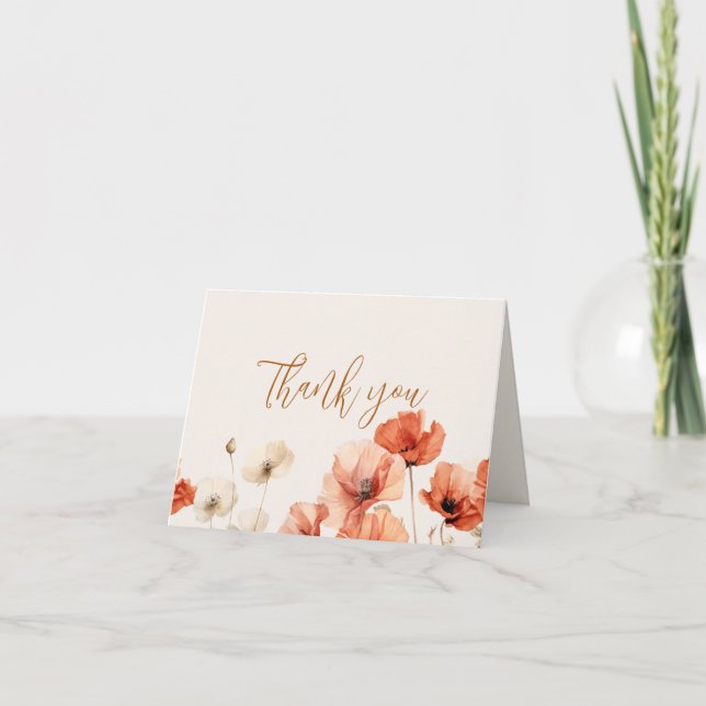 Poppies and Wildflowers Wedding  Thank You Card (Front)