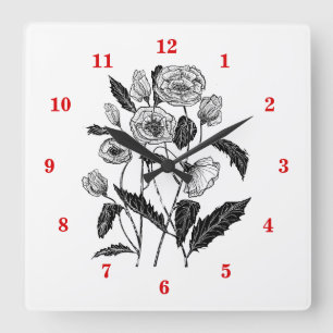 Poppies Art - Square Wall Clock