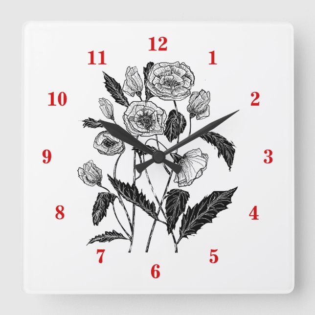 Poppies Art - Square Wall Clock (Front)