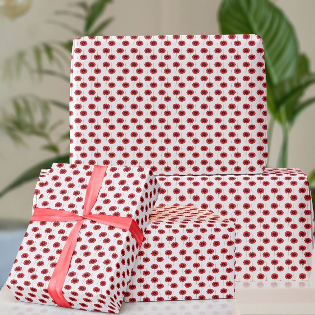 Poppies August Birthday Flower Wrapping Paper (Cute red poppy wrapping paper just for you)