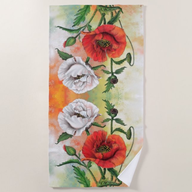 Poppies Beach Towel Poppy Flowers
