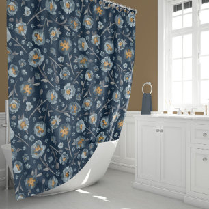 Poppies Blue Floral Pattern Shower Curtain