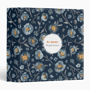 Poppies Blue Grey Yellow Poppy Floral Teacher 3 Ring Binder