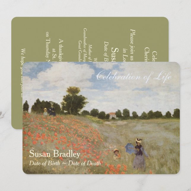 Poppies by Monet Celebration of Life Invitation (Front/Back)