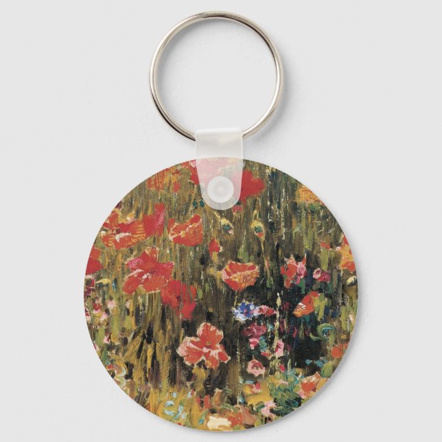 Poppies by Robert Vonnoh, Vintage Impressionism Key Ring (Front)