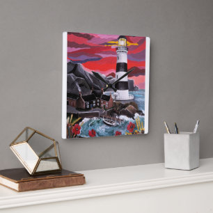 Poppies by the Lighthouse Painting by Alfred Fox Square Wall Clock