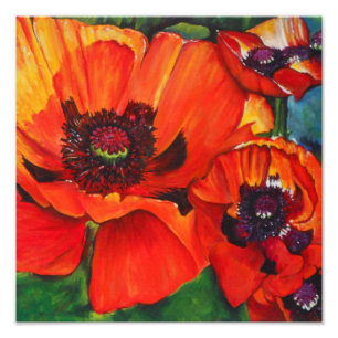Poppies Colorful Orange Oriental Painting Photo Print