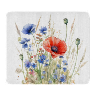Poppies & Cornflowers: Rustic Meadow Watercolor Cutting Board