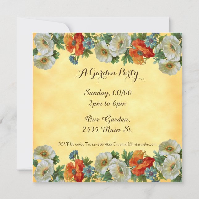 Poppies Custom Garden Party Square Invitations (Back)