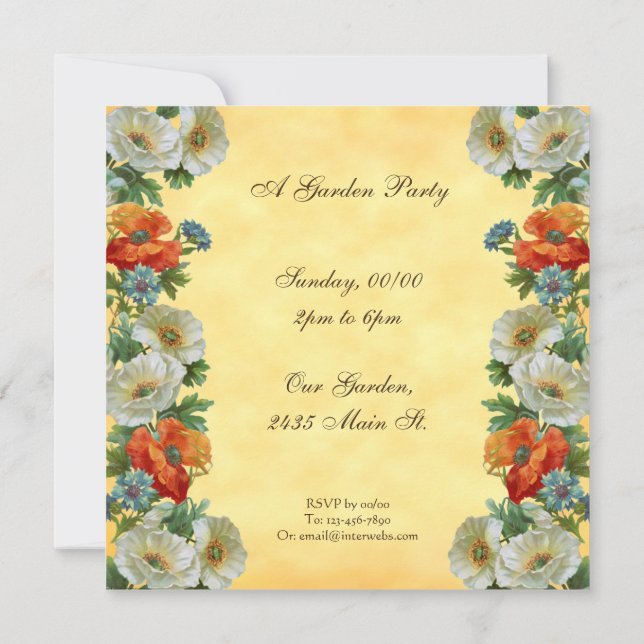 Poppies Custom Garden Party Square Invitations (Back)