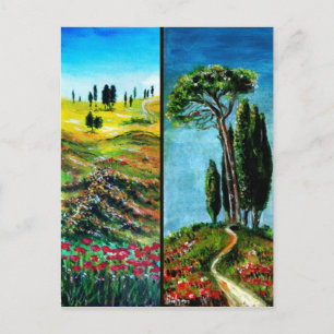 POPPIES, CYPRESS AND MEDITERRANIAN PINE IN TUSCANY POSTCARD