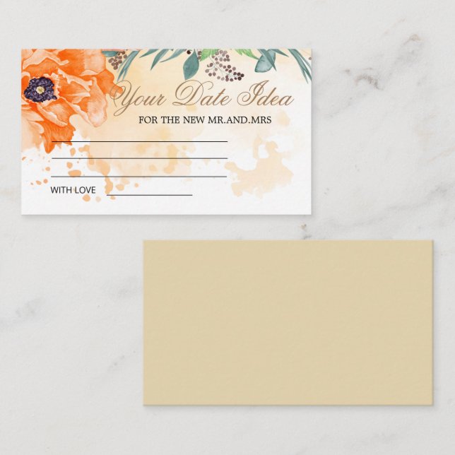 Poppies Date night ideas. Date jar Enclosure Card (Front/Back)