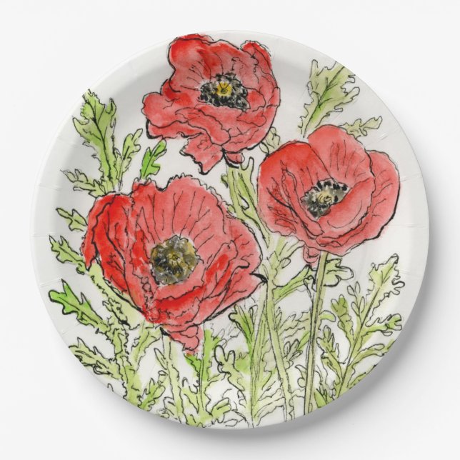 Poppies design on a paper plate (Front)