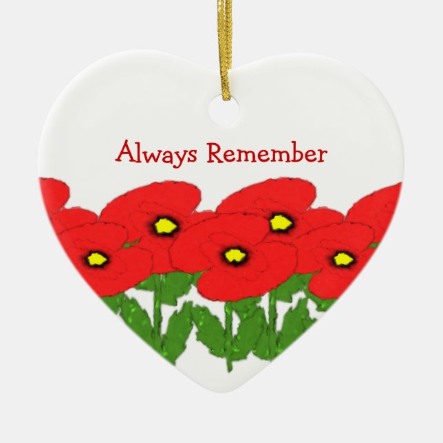 Poppies Design Personalised Remembrance Ceramic Ornament (Front)