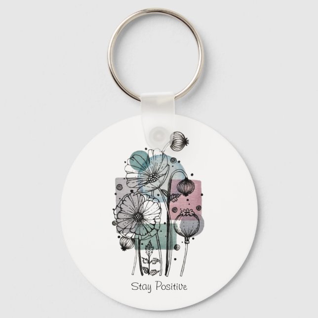 Poppies Doodle In Ink And Watercolor Key Ring (Front)