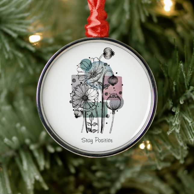 Poppies Doodle In Ink And Watercolor Metal Ornament (Tree)