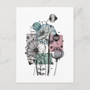 Poppies Doodle In Ink And Watercolor Postcard