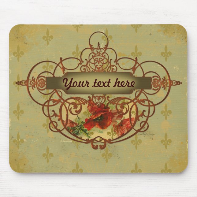 Poppies Fleur de Lis Victorian Style Mouse Pad (Front)