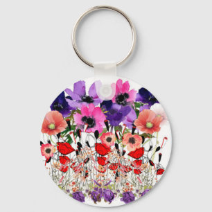 Poppies, Flora Summer Button Keychain