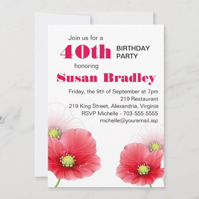 Poppies Floral Custom Birthday Party Invitation (Front)