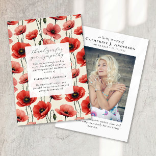 Poppies Floral Memorial Photo Sympathy Funeral Thank You Card
