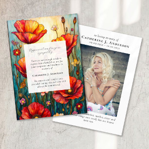 Poppies Floral Memorial Photo Sympathy Funeral Thank You Card