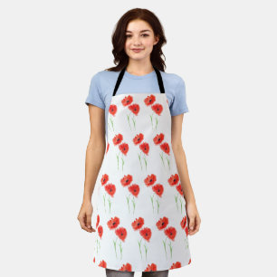 Poppies Floral Red Poppy Botanical Art Pattern Apron