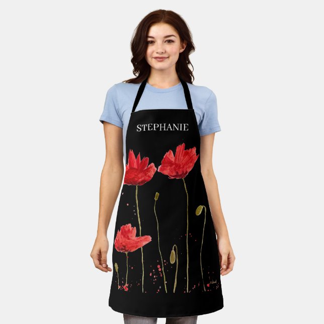 Poppies Floral Red Poppy Botanical Art Summer Apron (Worn)