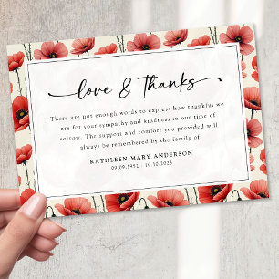 Poppies Floral Script Sympathy Funeral Thank You Card