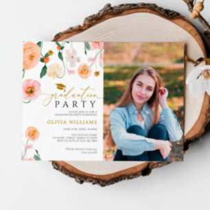 Poppies Flowers Photo Graduation Party Invitation