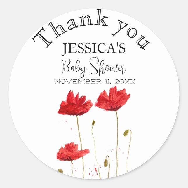 Poppies Flowers Poppy Baby Shower Wildflower girl Classic Round Sticker (Front)