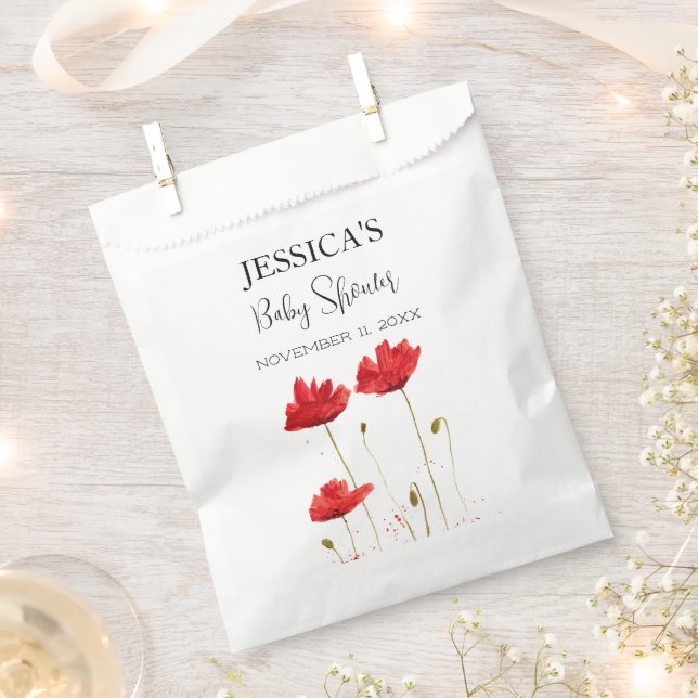 Poppies Flowers Poppy Baby Shower Wildflower girl Favour Bag (Clipped)