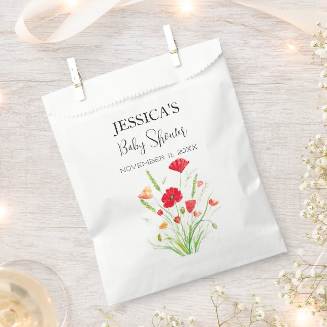 Poppies Flowers Poppy Baby Shower Wildflower girl Favour Bag (Clipped)