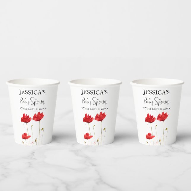 Poppies Flowers Poppy Baby Shower Wildflower girl Paper Cups (Multi)
