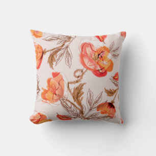 Poppies Flowers Seamless Pattern on a Beige Backgr Cushion