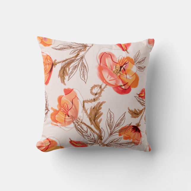 Poppies Flowers Seamless Pattern on a Beige Backgr Cushion (Front)