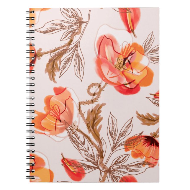 Poppies Flowers Seamless Pattern on a Beige Backgr Notebook (Front)