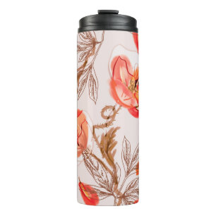 Poppies Flowers Seamless Pattern on a Beige Backgr Thermal Tumbler