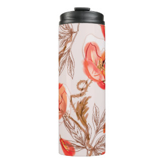 Poppies Flowers Seamless Pattern on a Beige Backgr Thermal Tumbler