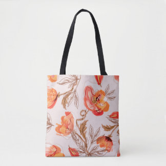 Poppies Flowers Seamless Pattern on a Beige Backgr Tote Bag